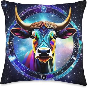 Rainbow Taurus Bull Astrology Horoscope Astrological Sign Throw Pillow - Taurus Pillow for men