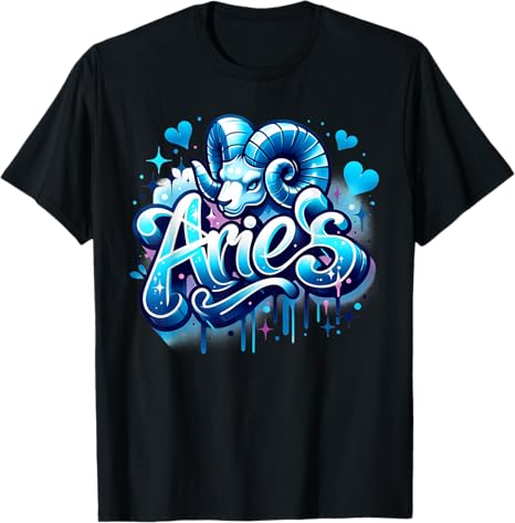 Blue Aries Zodiac Star Sign T-Shirt - Aries T-Shirt for men