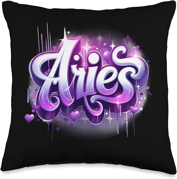 Pink & Purple Aries Zodiac Star Sign Throw Pillow - Aries Pillow for men