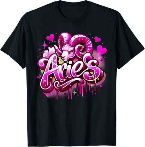 Pink Aries Zodiac Star Sign T-Shirt - Aries T-Shirt for men