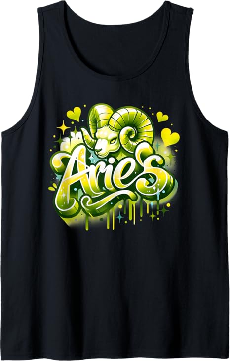 Yellow Aries Zodiac Star Sign Tank Top - Aries T-Shirt for men