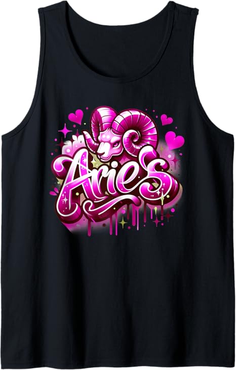Pink Aries Zodiac Star Sign Tank Top - Aries T-Shirt for men