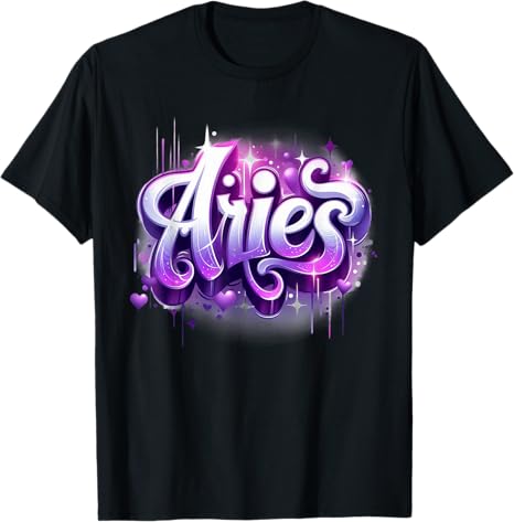 Pink & Purple Aries Zodiac Star Sign T-Shirt - Aries T-Shirt for men