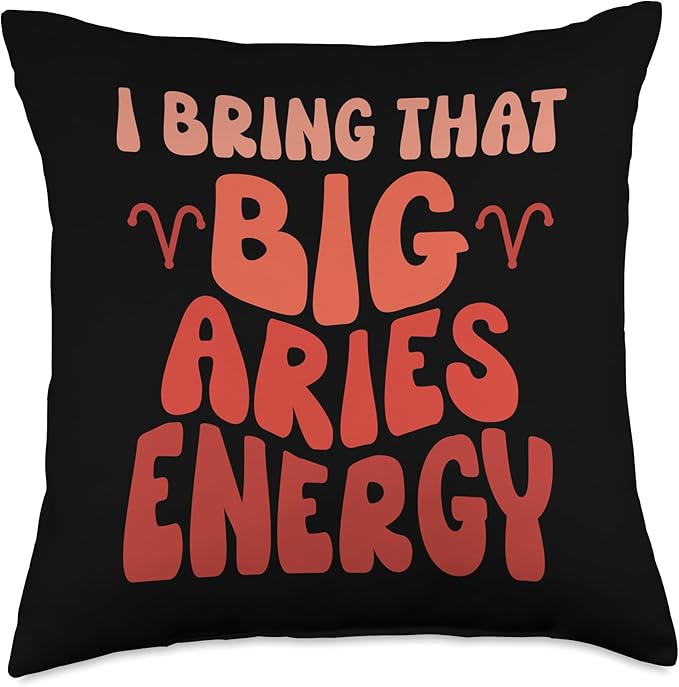 Big Aries Energy Men Zodiac Sign Aries Birthday Retro Groovy Throw Pillow - Aries Pillow for men