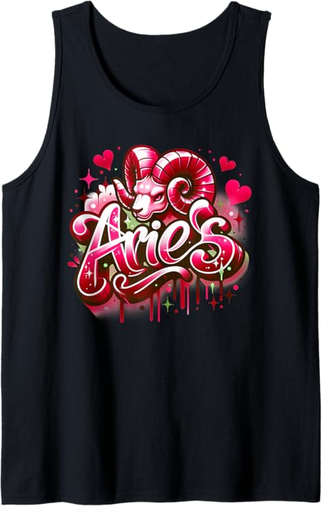 Red Aries Zodiac Star Sign Tank Top - Aries T-Shirt for men