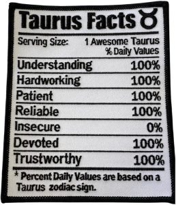 PATCHPARTYCLUB Zodiac Taurus Black & White Nutritional Facts Patch, Iron-on Embroidered Patch, Astrological Patch, Patches for Clothes, Size 5 - Taurus for men