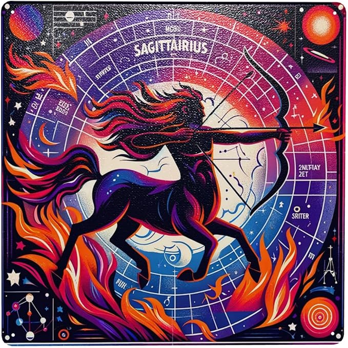 Sagittarius Fire Archer constellations Metal Wall Decor Art Astrological Sign Decor Tin Plaque,Celestial Home Decor For Living Room,Bedroom,Retro Zodiac Poster,Gift For Astrology Enthusiasts 8x8inch - Sagittarius Home Decor for men