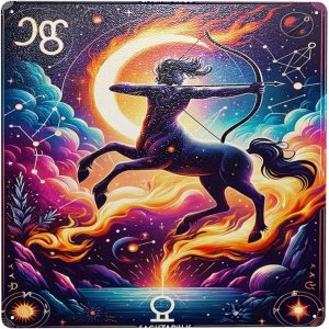 Sagittarius Archer Zodiac Sign Vintage Tin Wall Art Star Sign Astrology Home Decor,Metal Tinplate Poster Plaque For Indoor Outdoor,Mystical Celestial Decor For Living Room,Bar,Cafe,Man Cave 12x12inch - Sagittarius Home Decor for men