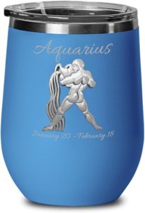 Aquarius Wine Glass, Metallic Zodiac sign 12oz Aquarius Wine Tumbler, Aquarius Sign Mug, Wine glass for Aquarius Dad Mom for birthday Christmas - Aquarius Mug for men
