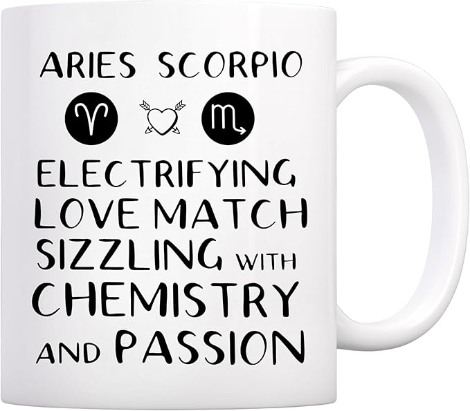 Aries Scorpio Mug, Star Sign Couple Compatibility Mug, Zodiac Traits Ceramic Coffee Cup - Aries Mug for men