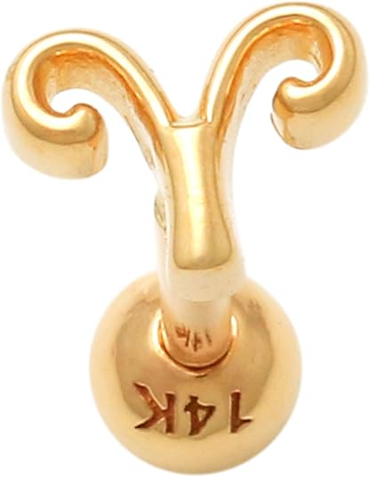 14K Solid Gold Zodiac Sign Mini Stud Earring - 18Gauge Piercing Ear Post for Multiple Piercings - Birthstone Jewelry Gift for Your Loved Ones - Perfect Minimalist Design - Sold as a Single - Aries Ring for men