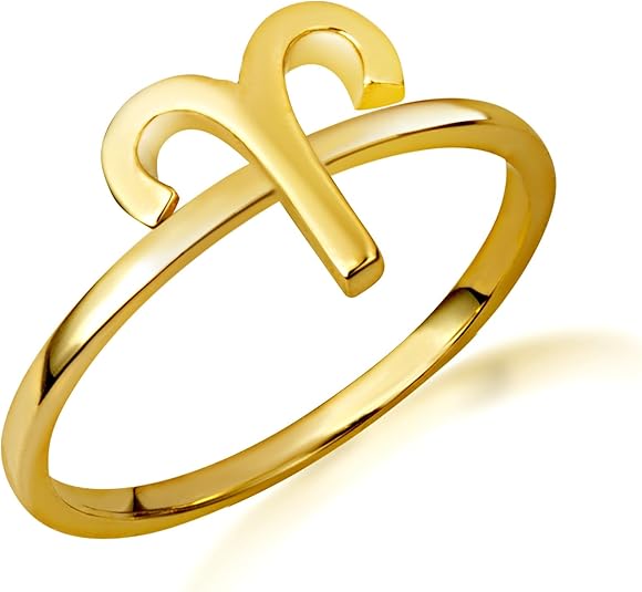 Astrology Jewelry Polished 10K Yellow Gold Women's Personalized 12 Zodiac Astrological Sign Statement Ring - Choice of Zodiac Sign and Ring Size - Aries Ring for men