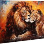 Lnzinro Lion and Lioness Wall Art Framed Pictures Prints Retro Abstract Lion Lioness Wall Art Animal Poster for Room Decor 12x18 inches - Leo Canvas for men