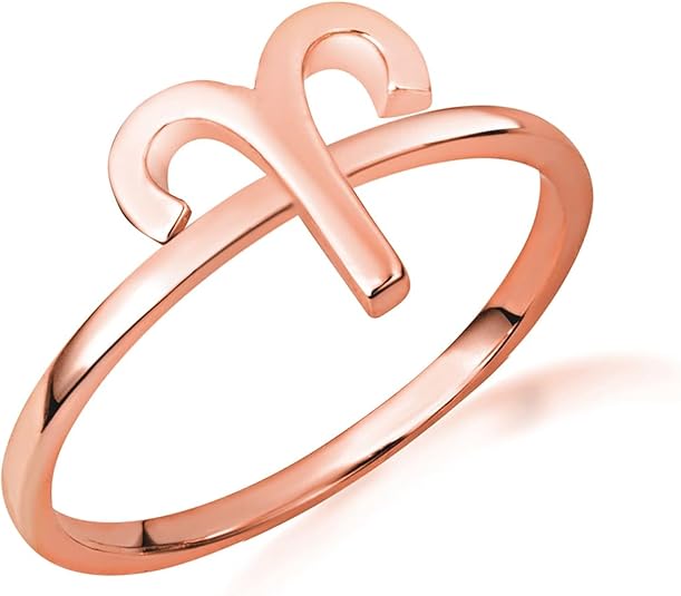 Astrology Jewelry Polished 14K Rose Gold Women's Personalized 12 Zodiac Astrological Sign Statement Ring - Choice of Zodiac Sign and Ring Size - Aries Ring for men