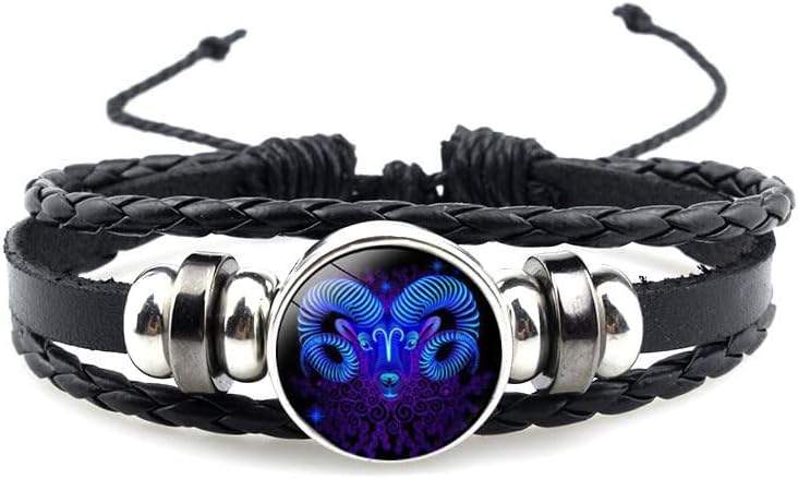 12 Constellation Bracelet Zodiac Constellation Bracelet Zodiac Signs Guardian Fluorescent Woven Leather Bracelet for Women Men Jewelry - Aries Bracelet for men