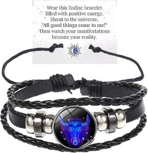 Zodiac Signs Spirit Bracelet Multilayer Adjustable 12 Constellation Black Leather Bracelet Handmade Woven Zodiac Sign Wrap Bracelet Birthday Jewelry Gifts for Women Men - Taurus Products for men