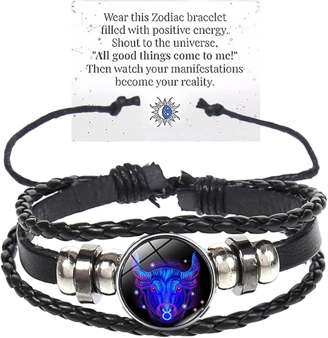 Zodiac Signs Spirit Bracelet Multilayer Adjustable 12 Constellation Black Leather Bracelet Handmade Woven Zodiac Sign Wrap Bracelet Birthday Jewelry Gifts for Women Men - Taurus Products for men