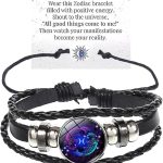 Zodiac Signs Spirit Bracelet Multilayer Adjustable 12 Constellation Black Leather Bracelet Handmade Woven Zodiac Sign Wrap Bracelet Birthday Jewelry Gifts for Women Men - Pisces for men