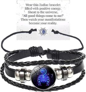 Zodiac Signs Spirit Bracelet Multilayer Adjustable 12 Constellation Black Leather Bracelet Handmade Woven Zodiac Sign Wrap Bracelet Birthday Jewelry Gifts for Women Men - Scorpio Accessories for men