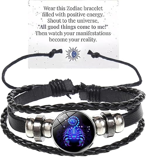 Zodiac Signs Spirit Bracelet Multilayer Adjustable 12 Constellation Black Leather Bracelet Handmade Woven Zodiac Sign Wrap Bracelet Birthday Jewelry Gifts for Women Men - Scorpio Accessories for men