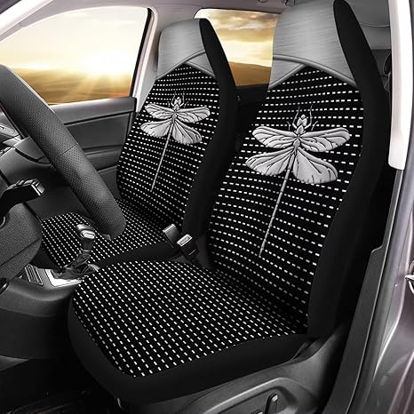 2 PCS Car Seat Covers Dragonfly Silver Metal Print Front Auto Seat Cover, Breathable Car Bucket Seats Protector Covers Universal fit for SUV Sedan Van - Aries Car Seat Cover for men