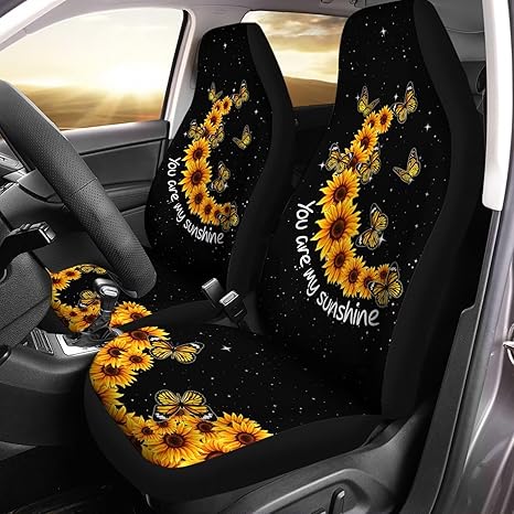 Sunflower Butterfly You are My Sunshine Car Front Seat Covers Full Set of 2 Waterproof Automotive Interior Decor Universal Fit Most Vehicles - Scorpio Car Seat Cover for men