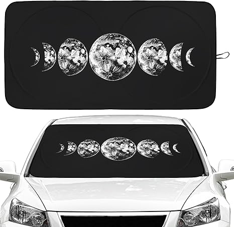 Moon Phases Car Windshield Sun Shade Foldable Sunshade Front Window Cover Sun Visor Protector Accessories (59x27.5 inches) - Aries Car Ornament for men