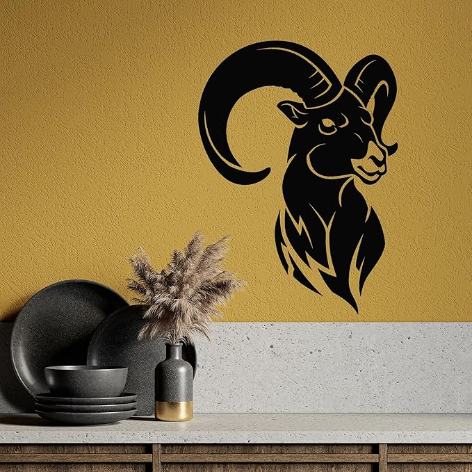 Large Vinyl Wall Decal Ram Silhouette Zodiac Signs of Aries Decor Stickers Mural (g9426) Black - Aries Sticker for men