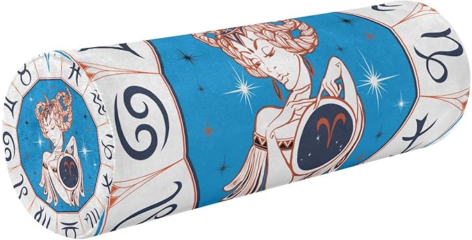 Zodiac-Sign-Aries Memory Foam Cervical Neck Pillow, Neck Roll Pillow for Sleeping, Round Cylinder Pillow for Knee Leg Neck Support, 5.5x17in - Aries Pillow for men
