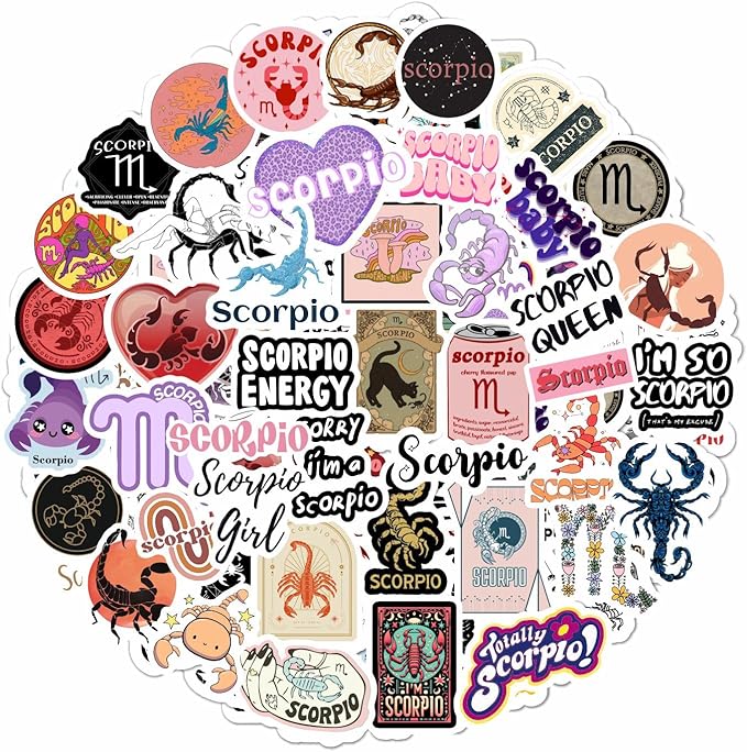 BulbaCraft 100Pcs Laptop Stickers Scorpio (Zodiac) for Water Bottle and Laptop - Scorpio Party Favors & Decorations, Waterproof Vinyl Astrology Decals, Gifts for Women & Men - Scorpio Sticker for men