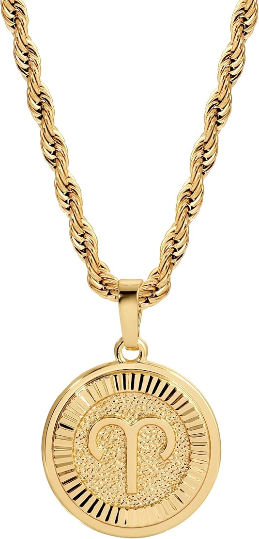 18k Gold Plated Zodiac Necklace & Pendant - Gold Necklace for Women & Men, Tarnish & Water Resistant, Birthday Gifts for Women & Men - Aries Necklace for men