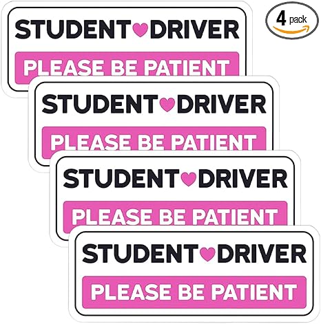 Student Driver Sticker Decal, Non-Magnetic Car New Driver Sticker for Car, Please Be Patient Student Driver Safety Sign & Vehicle Warning Sign, Removal Pink Vehicle Bumper Sticker (4PCS) - Aries Sticker for men