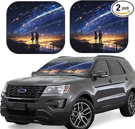 2 Piece Windshield Sun Shade Foldable Car Front Window Sunshades Portable Lovers Starlight Night Print Sun Visor Mat Keep Your Vehicle Cool for Most Sedans SUV Truck Large - Aries Car Ornament for men