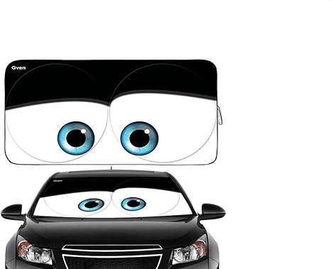 Gven Windshield Sun Shade, Car Sun Shade for Front Window Funny Car Eyes Sunshades Sun Visor Protector Blocks UV Rays Foldable 210T Keep Your Vehicle (Eyes-Black, S + Sunflower, S) - Aries Car Ornament for men