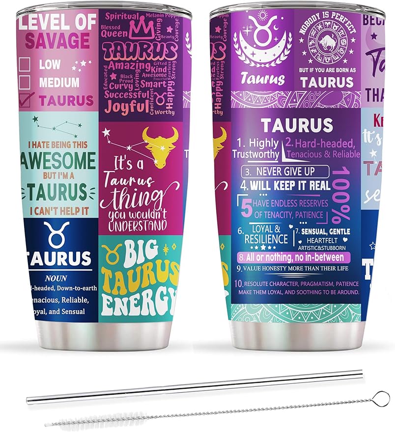 Taurus Gifts for Women,Taurus Birthday Gifts Tumbler,Zodiac Taurus Cup, Astrology Gothic Witchy Gifts Constellation Insulated Tumbler With Lid Coffee Mug 20 OZ - Taurus Products for men