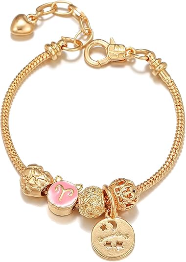18K Gold Plated Zodiac Constellation Bracelet for Women, Cute Love Heart Charms Bracelet Chain Wrap Jewelry Gift - Aries Bracelet for men