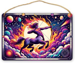 Sagittarius Zodiac Vintage wood signs Wall Art Cosmic Centaur Archer Home Decor wooden Signs,Astrological Star Sign Retro plaque Poster,Indoor Outdoor Wall Pediment for Astrology Enthusiasts 8x12inch - Sagittarius Home Decor for men