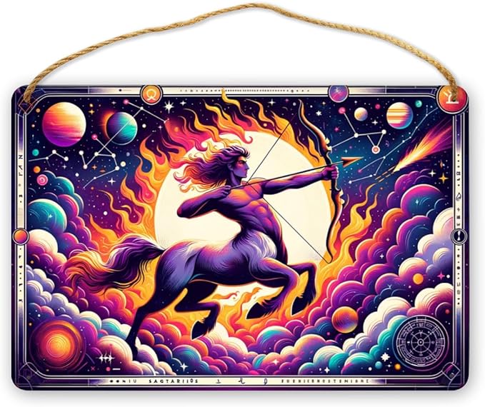Sagittarius Zodiac Vintage wood signs Wall Art Cosmic Centaur Archer Home Decor wooden Signs,Astrological Star Sign Retro plaque Poster,Indoor Outdoor Wall Pediment for Astrology Enthusiasts 8x12inch - Sagittarius Home Decor for men