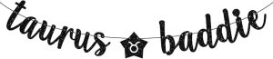 Taurus Baddie Banner, Taurus Happy Birthday Decor, 12 Constellation Zodiac Taurus Themed Birthday Party Decorations for Boys and Girls, Black Glitter - Taurus Products for men
