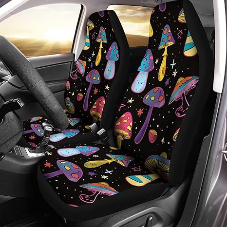 Car Front Seat Cover Set of 2, Trippy Mushroom Galaxy Print Auto Universal Interior Accessories, Breathable Automobile Seat Cover for Cars Truck Van SUV - Aries Car Seat Cover for men