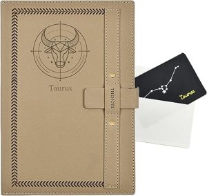 Zodiac Gift A5 Hardcover Leather Journal Notebook, Ideal present for Women Men on Birthday, Anniversary, Holidays with Greeting Card (Taurus) - Taurus for men