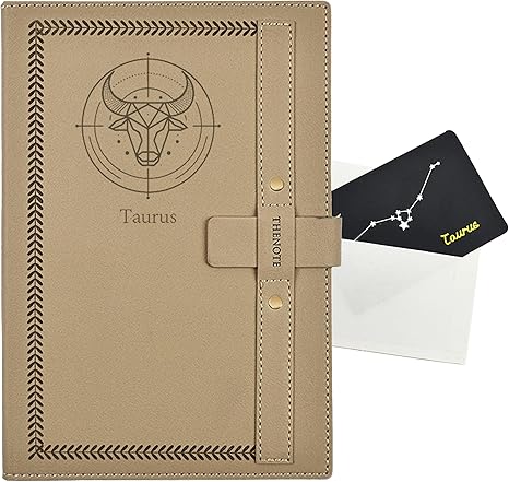 Zodiac Gift A5 Hardcover Leather Journal Notebook, Ideal present for Women Men on Birthday, Anniversary, Holidays with Greeting Card (Taurus) - Taurus for men