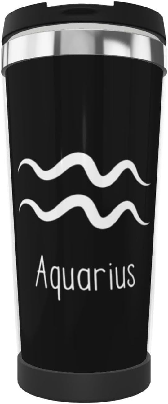 Aquarius Sign Coffee Travel Mug Stainless Steel Straw Travel Tumbler Vacuum Insulated Keep Cold - Aquarius Mug for men