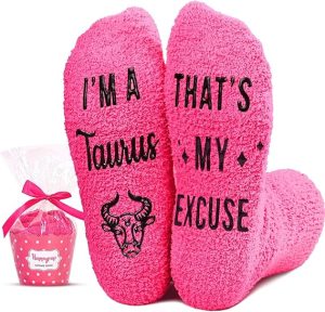 HAPPYPOP Zodiac Constellation Horoscope Gifts - Fuzzy Space Galaxy Birthday Astrology Socks - Taurus Products for men