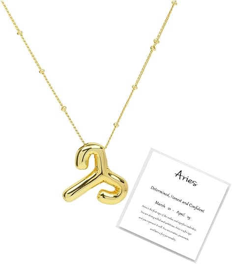 Zodiac Signs Spirit Necklace For Women, 18k Gold Plated Bubble 12 Constellation Pendant Lover Charm Gifts Jewelry - Aries Necklace for men