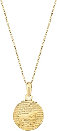 14K Solid Gold Zodiac Coin Necklace, Aries, Taurus, Gemini, Cancer, Leo, Virgo, Libra, Scorpio, Sagittarius, Capricorn, Aquarius, Pisces Pendant, Astrology Sign Necklace Gift for Her - Aries Necklace for men