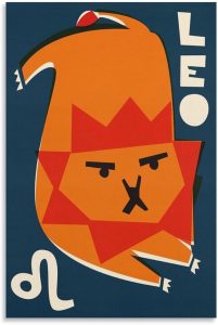 Leo Astrology Print,Zodiac Sign Art,Indie Aesthetic Decor,Lion Illustration,Retro Style,Gift for Leo Artwork for Home Walls Decor Vintage Painting Pictures for Wall HD Canvas Photo Prints Wall Art Dec - Leo Canvas for men