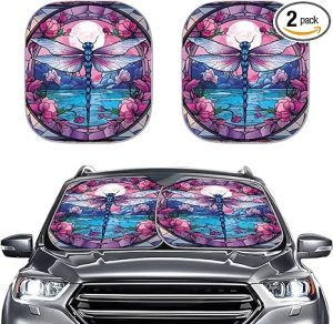 Moon Dragonfly Floral Print 2-Piece Auto Windshield Sun Shade for Car SUV Truck, Foldable Vehicle Window Sun Visor Protector - Aries Car Ornament for men