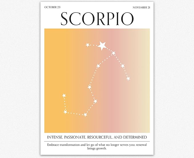 Wallbuddy Scorpio Zodiac Sign Poster | Gradient Aura Poster for Room Aesthetic | Celestial Room Decor Gifts for Women | Constellation Aesthetic Poster for Office and Home Decor (8x10 inches) - Scorpio Canvas for men