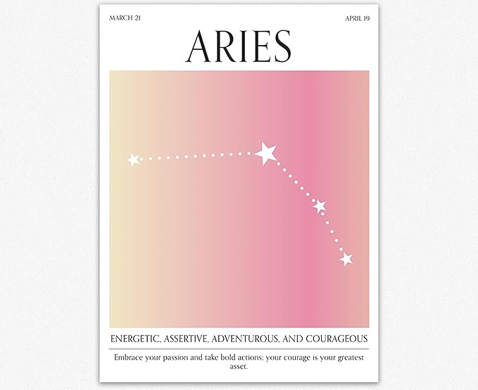 Wallbuddy Aries Zodiac Sign Wall Art | Gradient Spiritual Wall Art Modern Home Decor | Aries Astrological Sign Poster for Room Aesthetic | Aura Girls Bedroom Wall Decor (8x10 inches) - Aries Poster for men